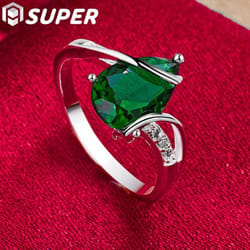 925 Sterling Silver Green Aaa Zircon Ring Jewelry - 8#