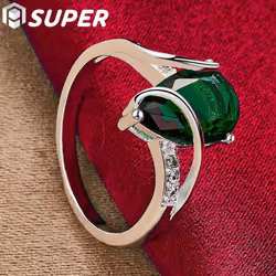 925 Sterling Silver Green Aaa Zircon Ring Jewelry - 8#