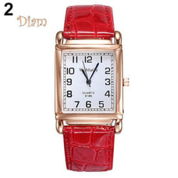 Dilara Men Women Fashion Faux Leather Band Square Dial Quartz Analog Wrist Watch Trinket - red