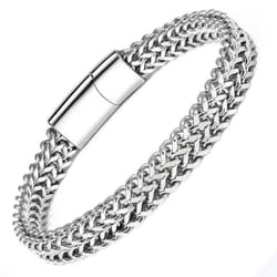 Double Chain Magnetic Bracelet Fashion Personality Men Punk Hip Hop Classic Motorcycle Chain Bracelets Bracelet Jewelry Anniversary Gif - silver, 21cm