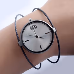 Women Metal Watches Simple Steel Wire Watch Bands Vintage Round Quartz Wrist Clock Charm Outdoor - black