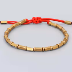 Tibetan Buddhist Handmade Braided Long Copper Beads Lucky Rope Bracelet Bangles - red