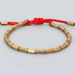 Tibetan Buddhist Handmade Braided Long Copper Beads Lucky Rope Bracelet Bangles - red