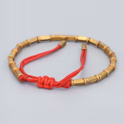 Tibetan Buddhist Handmade Braided Long Copper Beads Lucky Rope Bracelet Bangles - red
