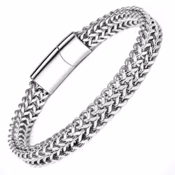 Double Chain Magnetic Bracelet Fashion Personality Men Punk Hip Hop Classic Motorcycle Chain Bracelets Bracelet Jewelry Anniversary Gift - black, 22cm