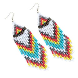Women Bohemian Long Beaded Tassel Drop Dangle Hook Earrings Party Jewelry Gift - white