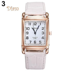 Dilara Men Women Fashion Faux Leather Band Square Dial Quartz Analog Wrist Watch Trinket - white
