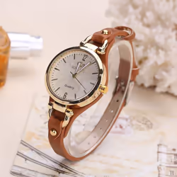 Women Casual Watches Round Dial Rivet Pu Leather Strap Wristwatch Ladies Analog Quartz Watch Gift - brown