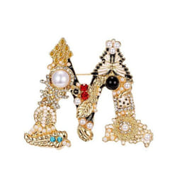Brooch Pin New Small Charming Brooch Pin Women Rhinestone Faux Pearl Brooch Pin Alphabet Brooch Pin For Club - as the picture, M
