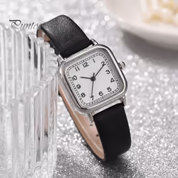 Women Quartz Watch Square Dial Soft Faux Leather Strap Accurate Adjustable Pin Buckle Students Girls Wristwatch Fashion Jewelry Birthday Gift - white