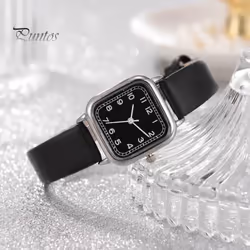 Women Quartz Watch Square Dial Soft Faux Leather Strap Accurate Adjustable Pin Buckle Students Girls Wristwatch Fashion Jewelry Birthday Gift - white