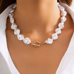 &quot;european & American Irregular Pearl Necklace: Luxurious Metallic Clavicle Chain Set&quot; - gold,white, Necklace 6836
