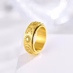Star Moon Sun Rotating Titanium Steel Ring Unisex Bohemian Relief Anxiety Jewelry Accessories - gold, 12
