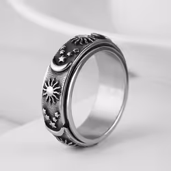 Star Moon Sun Rotating Titanium Steel Ring Unisex Bohemian Relief Anxiety Jewelry Accessories - gold, 12