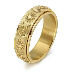 Star Moon Sun Rotating Titanium Steel Ring Unisex Bohemian Relief Anxiety Jewelry Accessories - gold, 9