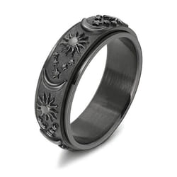 Star Moon Sun Rotating Titanium Steel Ring Unisex Bohemian Relief Anxiety Jewelry Accessories - black, 10