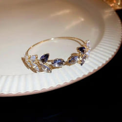 Korean Exquisite Simple Leaf Open Bracelet Elegant Fashion Butterfly Sweet Bracelet Women Jewelry - Purple