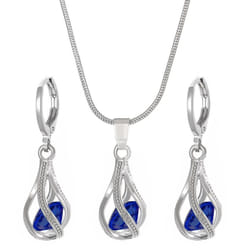 Women&apos;s Retro Zircon Crystal Jewelry Set - European & American Design, Rotating Teardrop Necklace & Earrings Trend - dark blue, 7291
