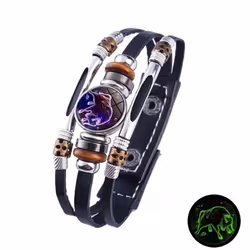 12 Zodiac Signs Constellation Charm Bracelet Men Women Fashion Multilayer Weave Leather Bracelet & Bangle Birthday Gifts - Leo