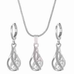 Women's Retro Zircon Crystal Jewelry Set - European & American Design, Rotating Teardrop Necklace & Earrings Trend - whi ...