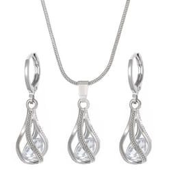 Women&apos;s Retro Zircon Crystal Jewelry Set - European & American Design, Rotating Teardrop Necklace & Earrings Trend - white, null