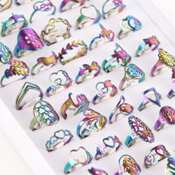 10pcs Stainless Steel Rings Fashion Jewelry Silver/gold/black/multicolor - multicolor