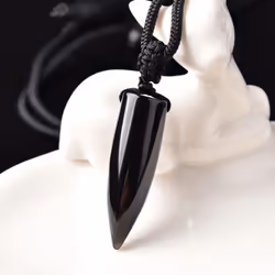 Black Obsidian Natural Stone Pendant Crystal Pillar Necklace Lucky Evil Spirits Transport Jewelry