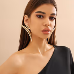 Exaggerated Geometry Long Curved Drop Earrings Fashion Aesthetics Thick Metal Triangular Earrings Women&apos;s Trendy Stage J ...