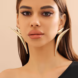 Exaggerated Geometry Long Curved Drop Earrings Fashion Aesthetics Thick Metal Triangular Earrings Women&apos;s Trendy Stage Jewelry - Gold
