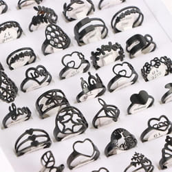 10pcs Stainless Steel Rings Fashion Jewelry Silver/gold/black/multicolor - black