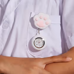 Cute Cat Paw Nurse Watch Brooch With Clip Retractable Telescopic Nurse Doctor Paramedic Pocket Watch - Blue