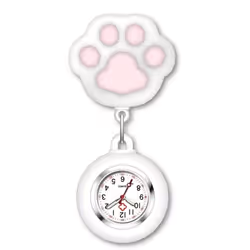 Cute Cat Paw Nurse Watch Brooch With Clip Retractable Telescopic Nurse Doctor Paramedic Pocket Watch - White
