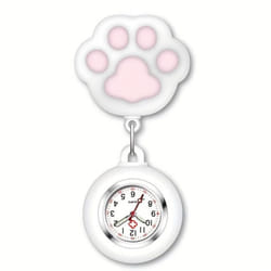 Cute Cat Paw Nurse Watch Brooch With Clip Retractable Telescopic Nurse Doctor Paramedic Pocket Watch - White