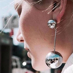 Vintage Large Ball Pendant Earrings Women&apos;s European American Style Personality Long Drop Earrings Party Travel Jewelry - Silver