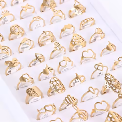 10pcs Stainless Steel Rings Fashion Jewelry Silver/gold/black/multicolor - gold