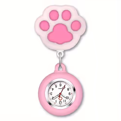 Cute Cat Paw Nurse Watch Brooch With Clip Retractable Telescopic Nurse Doctor Paramedic Pocket Watch - Pink