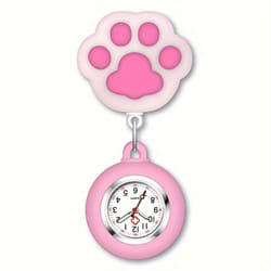 Cute Cat Paw Nurse Watch Brooch With Clip Retractable Telescopic Nurse Doctor Paramedic Pocket Watch - Pink
