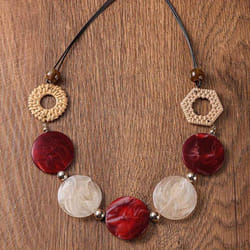 Boho Vintage Style Acrylic Handmade Geometric Pendant Necklace For Women - 1pc Fashion Jewelry Ideal For Christmas - red
