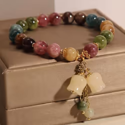 Fashion Natural Color Tourmaline Crystal Bracelets Women&apos;s Light Luxury Orchid Pendant Beaded Bracelet Birthday Party Je ...