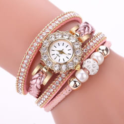 Women Fashion Quartz Wrist Vintage Weave Wrap Watch Bracelet - pink