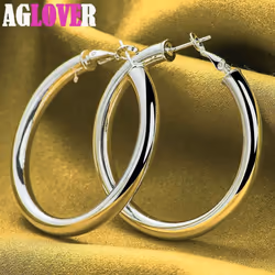 925 Sterling Silver 50mm Round Smooth Big Circle Hoop Earrings Jewelry
