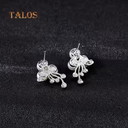 Talos Crystal Stone Faux Pearl Flower Necklace Earrings Women Wedding Jewelry Set