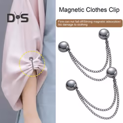 2pcs Multi-function Magnetic Clothing Clip With Chain Multi-purpose Pinless Metal Buttons Clip Clothes Scarf Trouser Legs Cuff Fixing Magnet - golden