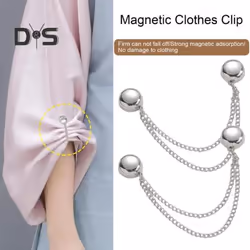 2pcs Multi-function Magnetic Clothing Clip With Chain Multi-purpose Pinless Metal Buttons Clip Clothes Scarf Trouser Legs Cuff Fixing Magnet - golden