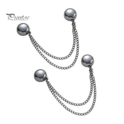 2pcs Multi-function Magnetic Clothing Clip With Chain Multi-purpose Pinless Metal Buttons Clip Clothes Scarf Trouser Legs Cuff Fixing Magnet P - black