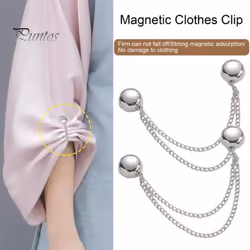 2pcs Multi-function Magnetic Clothing Clip With Chain Multi-purpose Pinless Metal Buttons Clip Clothes Scarf Trouser Legs Cuff Fixing Magnet P - black