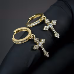 1 Pair Fashion Small Cross Earrings Crystal Gold Cross Hoop Earrings For Women Men Gift Hip Hop Rock Jewelry - gold