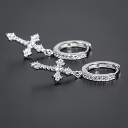 1 Pair Fashion Small Cross Earrings Crystal Gold Cross Hoop Earrings For Women Men Gift Hip Hop Rock Jewelry - gold