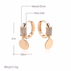 Glossy Disc Drop Earrings For Women Kinel Luxury Zircon Bride Wedding Jewelry