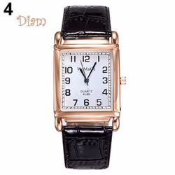 Dilara Men Women Fashion Faux Leather Band Square Dial Quartz Analog Wrist Watch Trinket - black